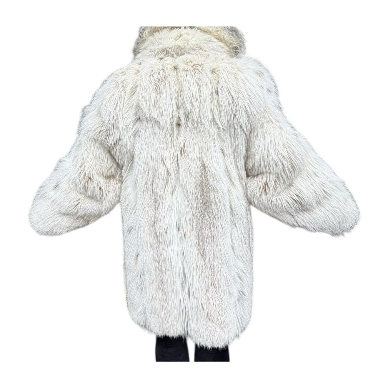 Vintage Women’s 100% White Cream Fox Fur Coat with Spots Après - Image 3