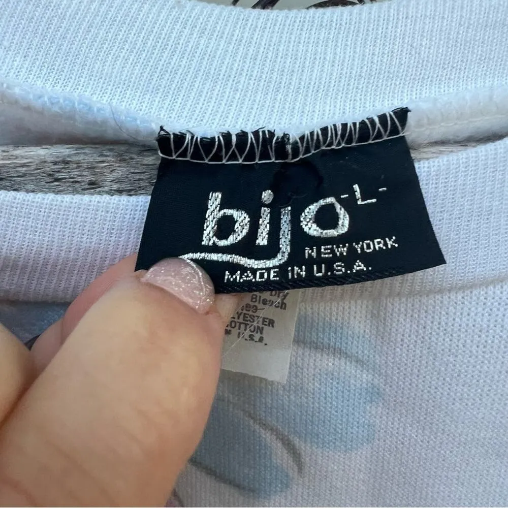 Vintage 80s Crop Batwing Floral Yellow Pink Sweatshirt Bijo New York Large - Image 4