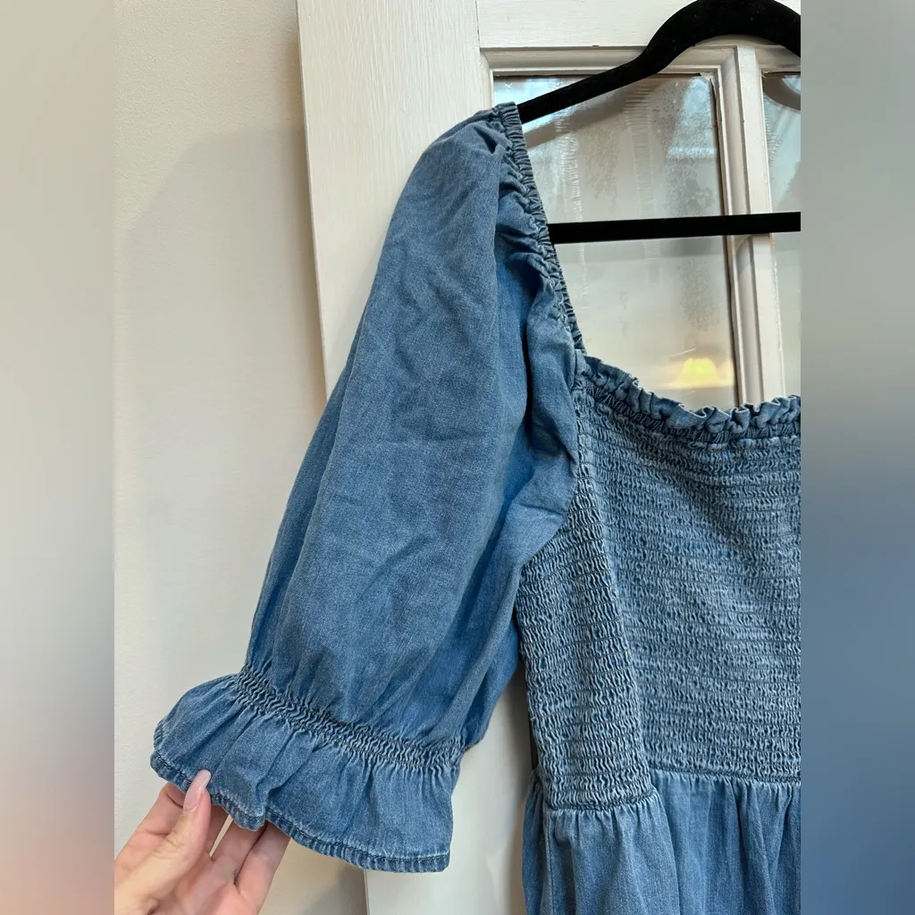 Gap Puff Sleeve Blue Denim Midi Dress Western Cottagecore Chic Boho Size XL NWT - Image 3