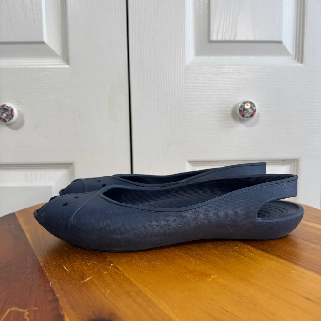 Crocs navy blue peep toe sling back shoes size 11 - Image 3