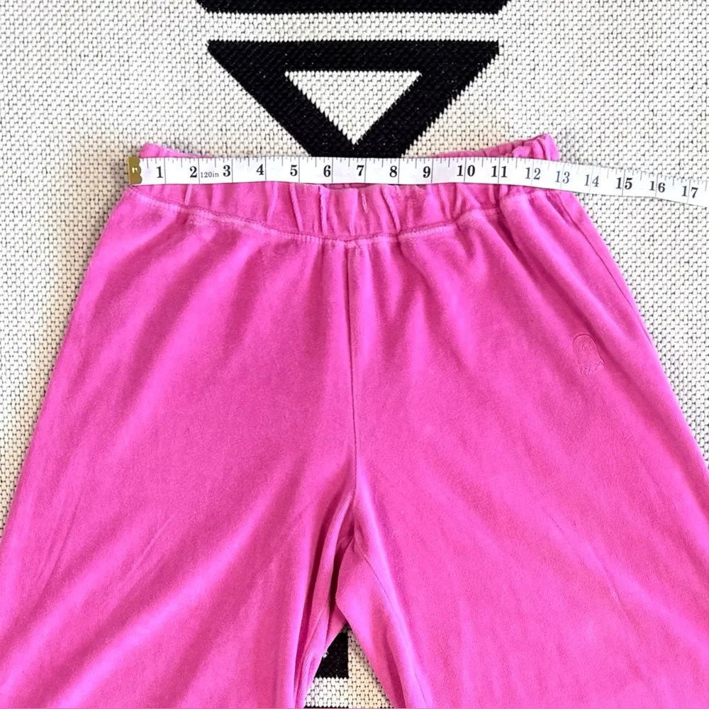 Lonely Ghost Y2K Pink Velour Rhinestone Wide Leg Tracksuit Pants Medium - Image 3