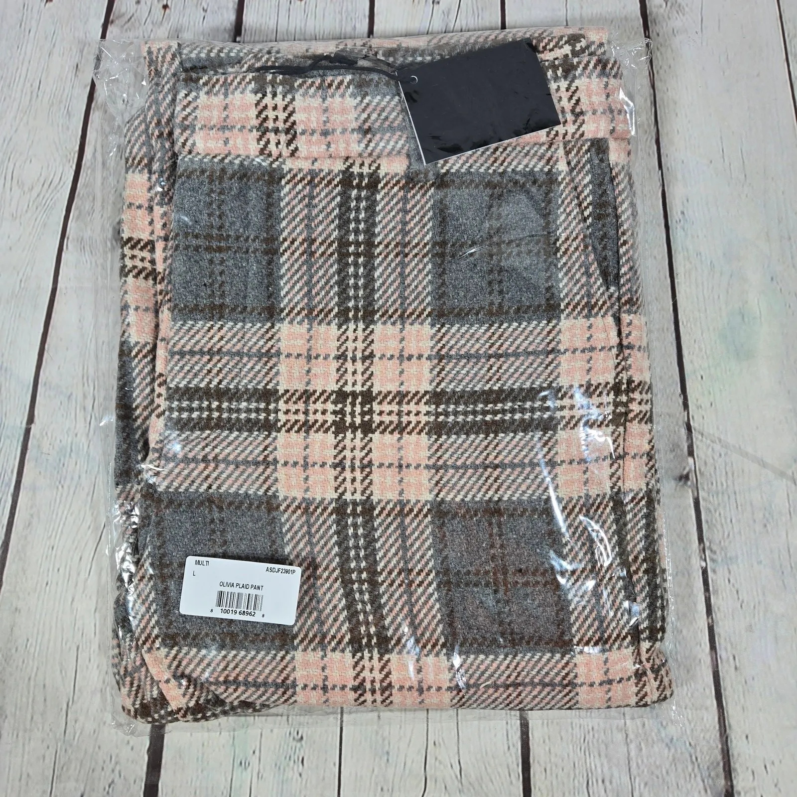 AREA STARS Plaid Wide Leg Pants Trousers Womens Large Pink‎ Grey Flannel Blend Gray - Image 10