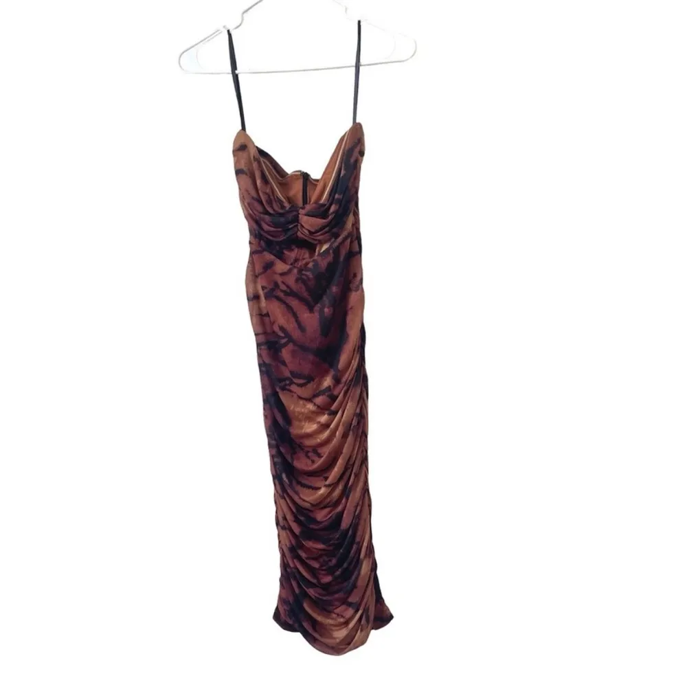 NEW Camila Coelho Revolve Diana Midi Dress in Black Tiger Stripe Brown Black S - Image 2