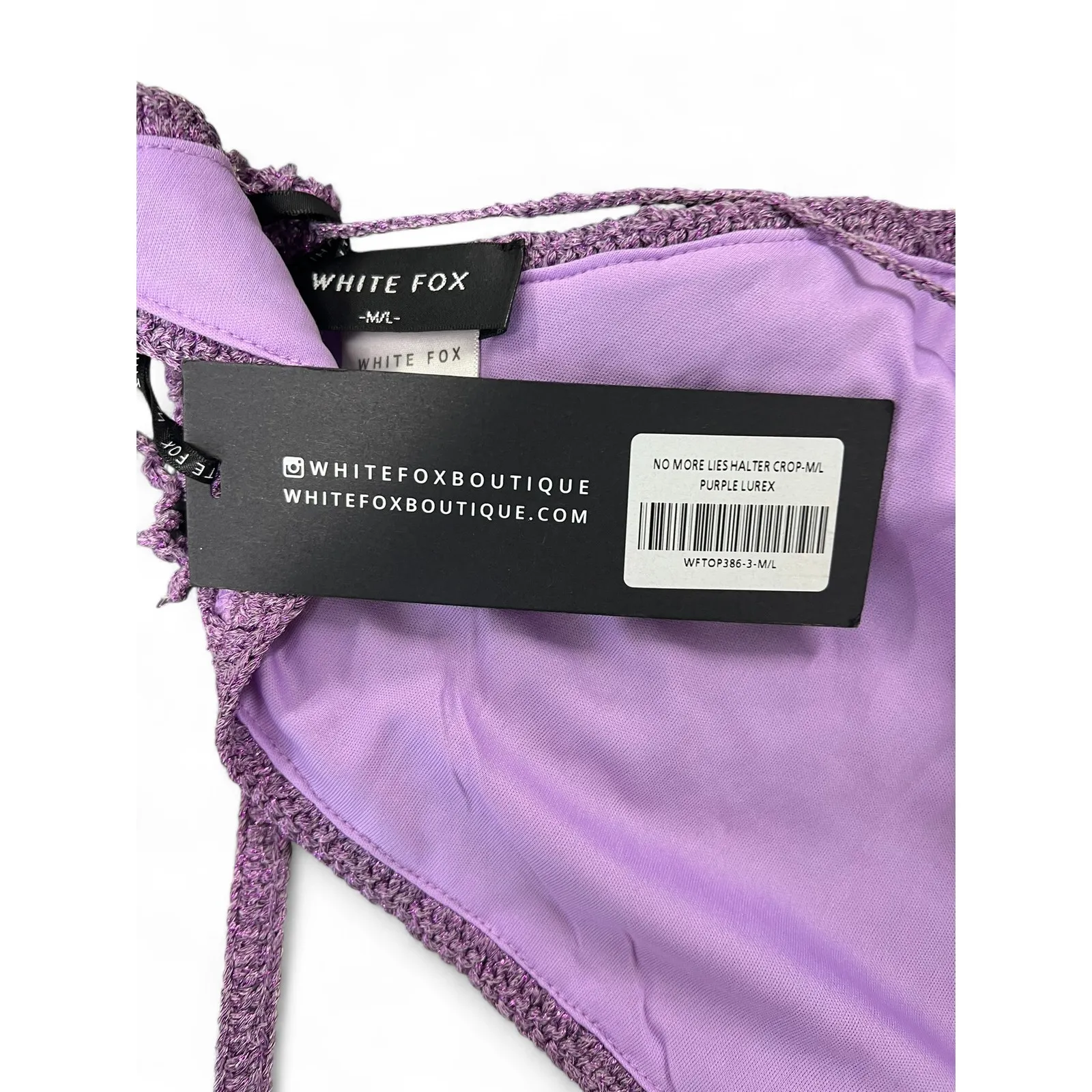 NWT White FOX | S / M | Set Skirt Halter Crochet Outfit Purple Mini Cropped - Image 3
