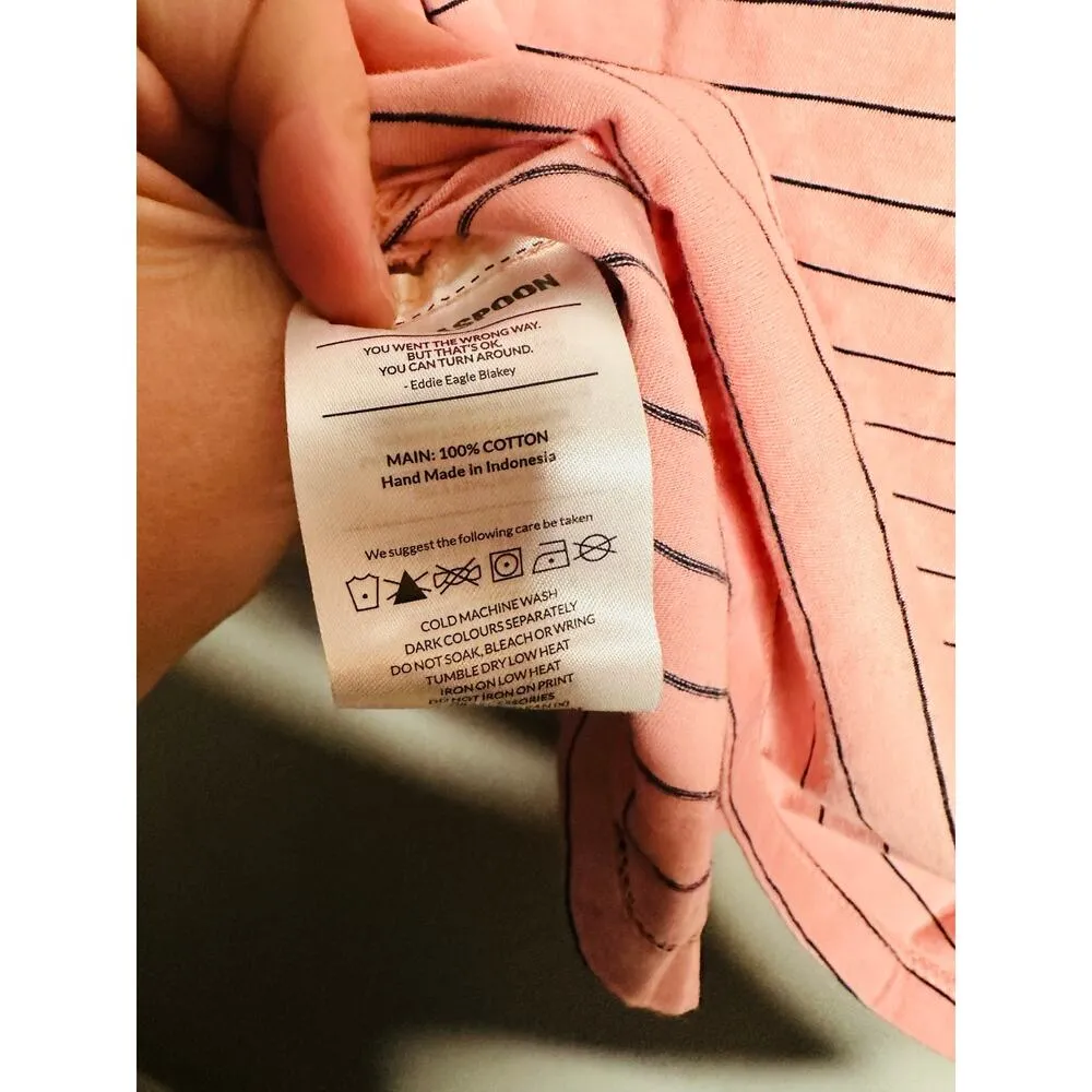 ONE TEASPOON Pink Striped Bower Bird Embroidered Logo Fitted T-Shirt NWT Size M - Image 8