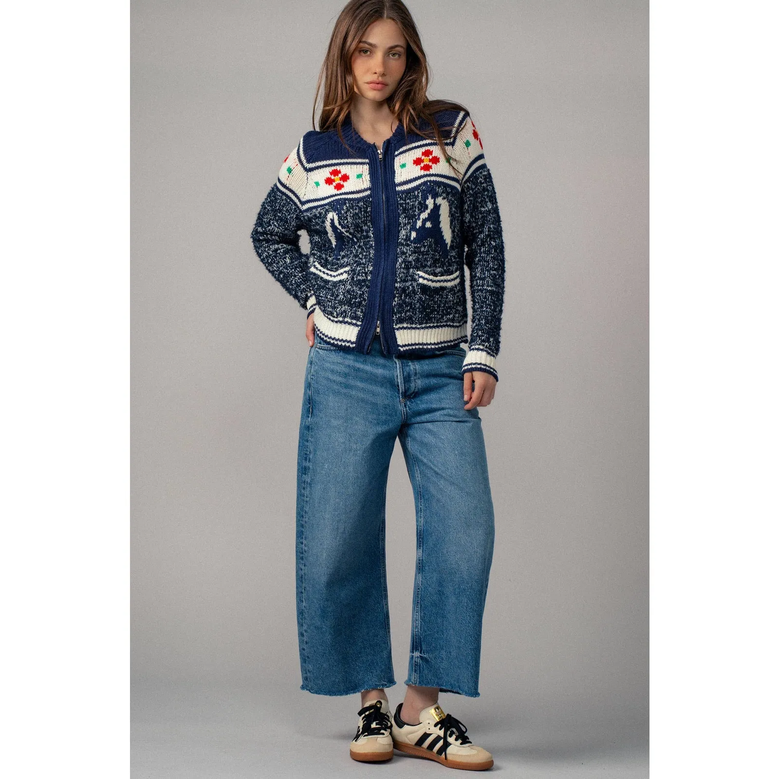 Urban Daizy Floral Yoke Zip-Up Knit Cardigan - Image 10