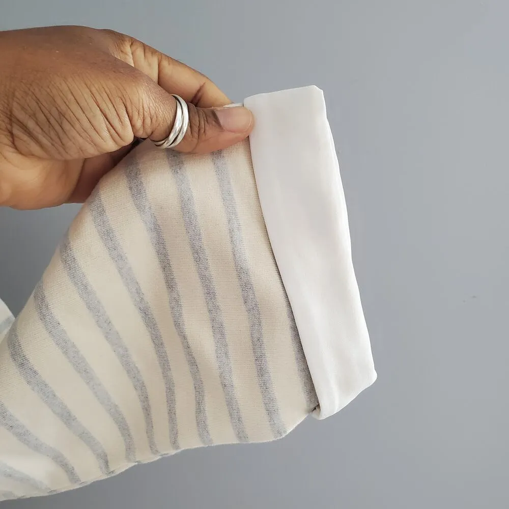 Zara Basic Cream Striped Rhinestone Accent Sweater Top XL - Image 5