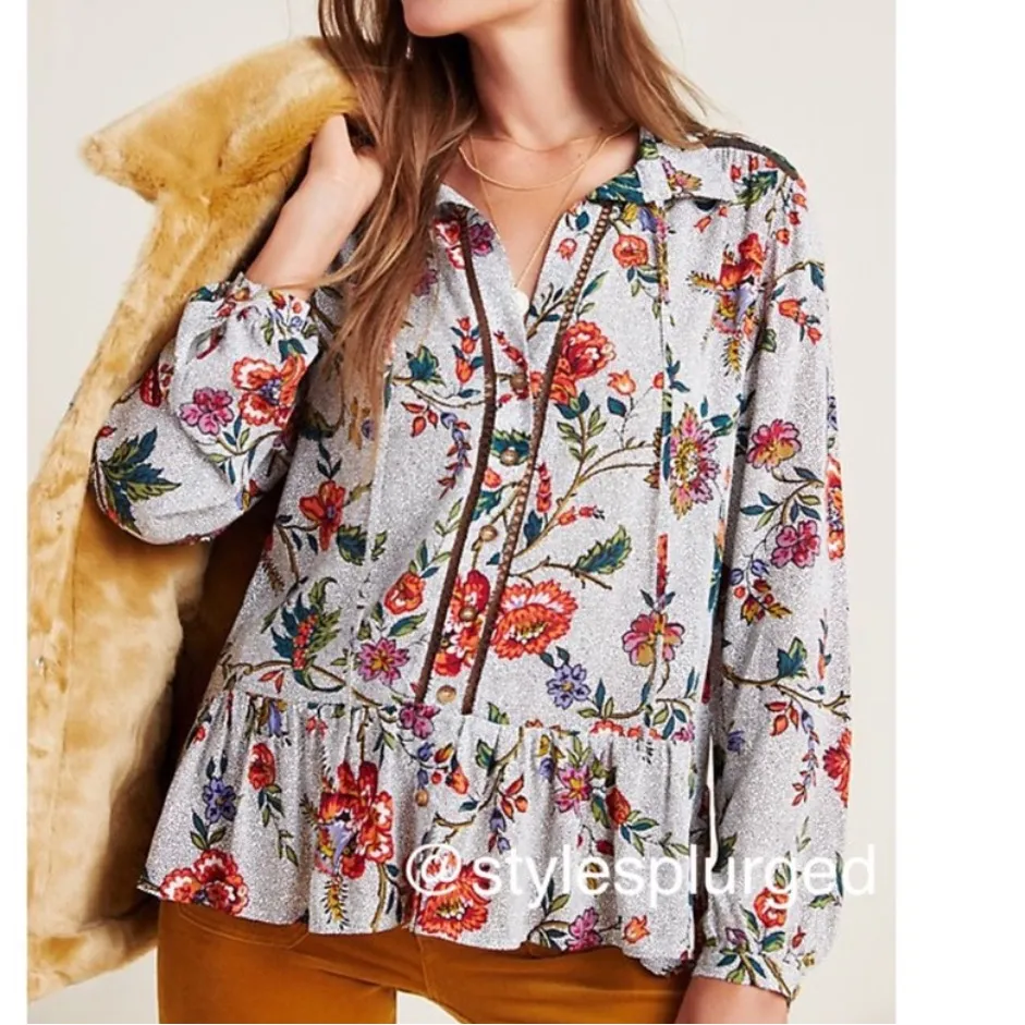 Maeve X Anthropologie Janie Flounced Peasant Blouse Floral Boho Bohemian Peplum - Image 4