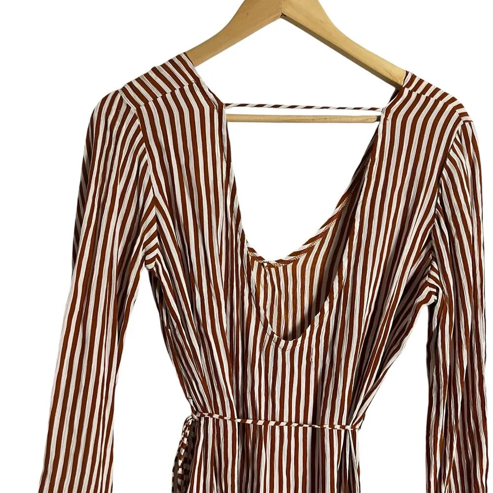 Faithfull the Brand Neroli Brown White Striped Long Sleeve Mini Dress Size XS - Image 8