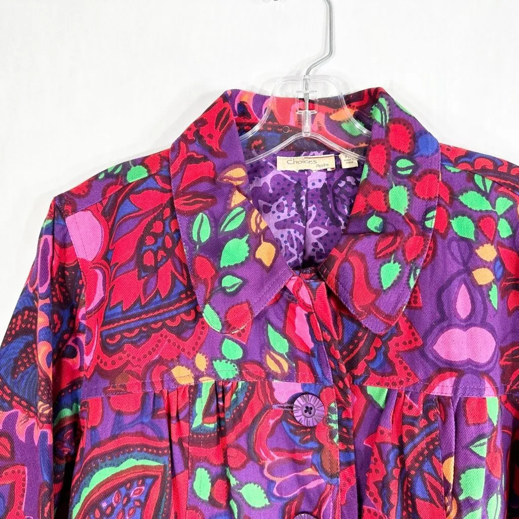 Choices XLP Jacket Purple Red Paisley Floral Denim Button Down Cotton Lined 287 Size undefined - Image 3