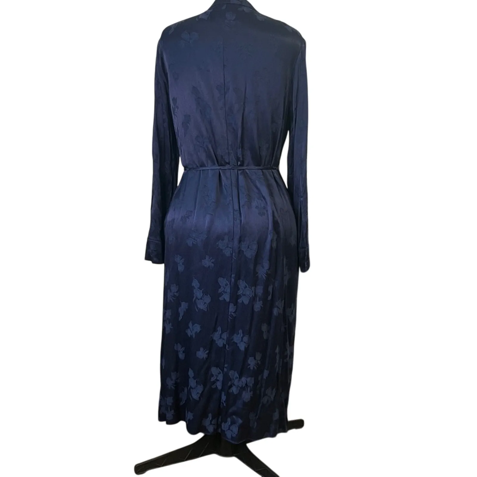 Vince Midnight Blue floral brocade high neck Long Sleeve midi Dress - Image 4