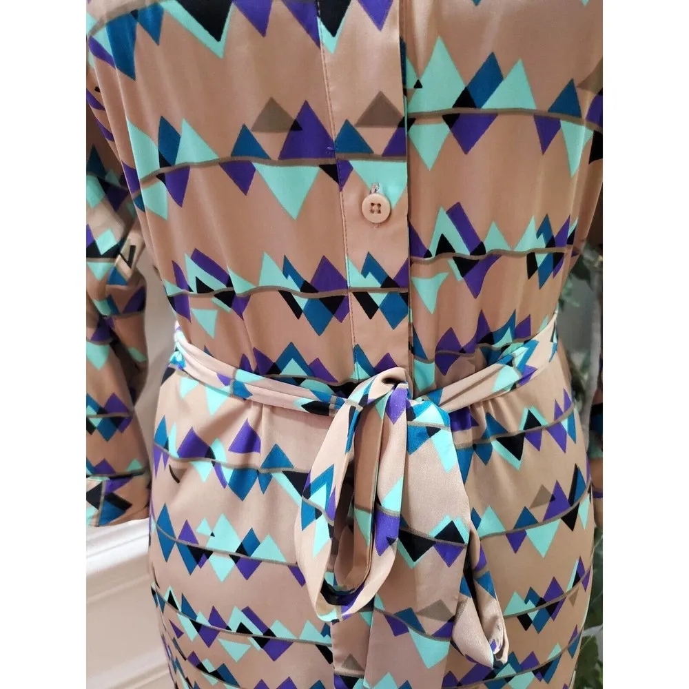 Attention Women's Multicolor Polyester Collared Long Sleeve Knee Length Dress M - Image 3