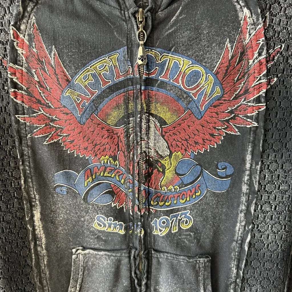 Affliction Live Free Black Eagle Graphic Full Zip Hoodie Jacket Size Medium - Image 3