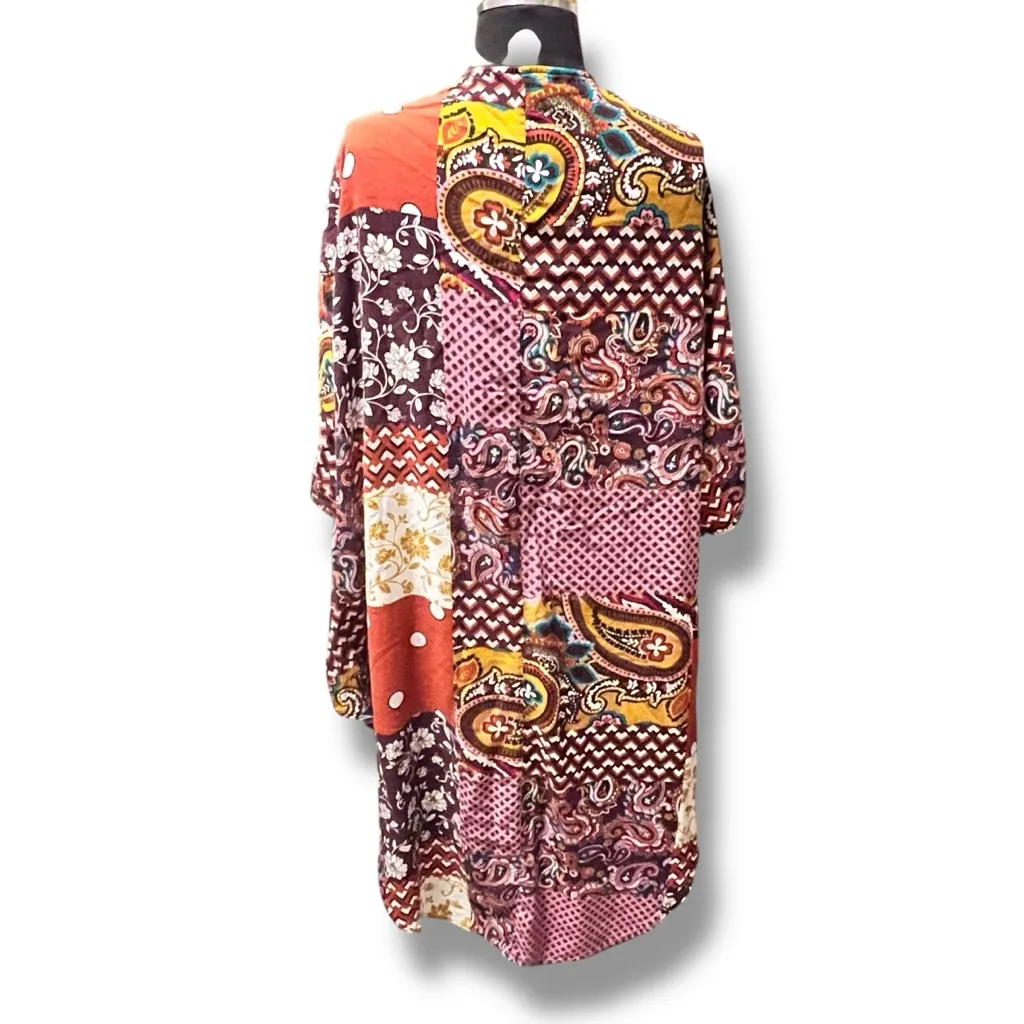 Terra & Sky 2X Kimono Beach Open Front Cover-Up Purple Paisley Boho A-7 - Image 3