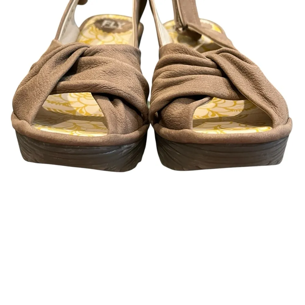 FLY London Yates Taupe Nubuck Wedge Sandal, Sz 39 - Image 9