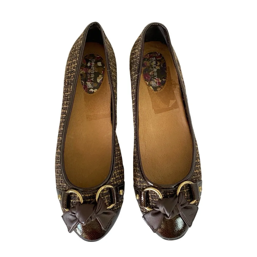 Sperry Top Sider Brown Tweed Ballet Flats Size 7.5 M Bow Accents Dark Academia - Image 5