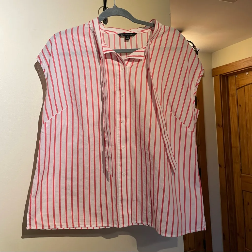 Brooks Brothers Red and White Striped Cotton Blouse Top 16 - Image 2