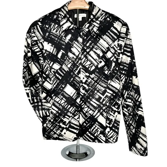 | Coldwater Creek | Ivory Black Lined Bold Edgy Abstract Line Art Blazer - 8 - Image 1