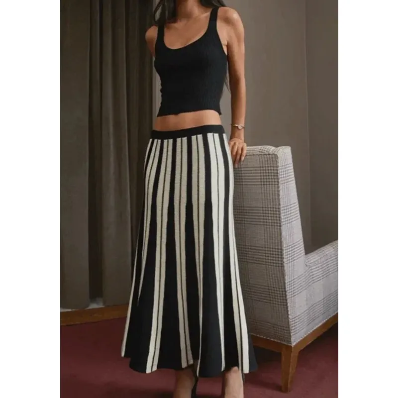Cupshe x Renee & Elisha Herbert Maxi Skirt Mix & Mingle Size est XS Black Cream - Image 4