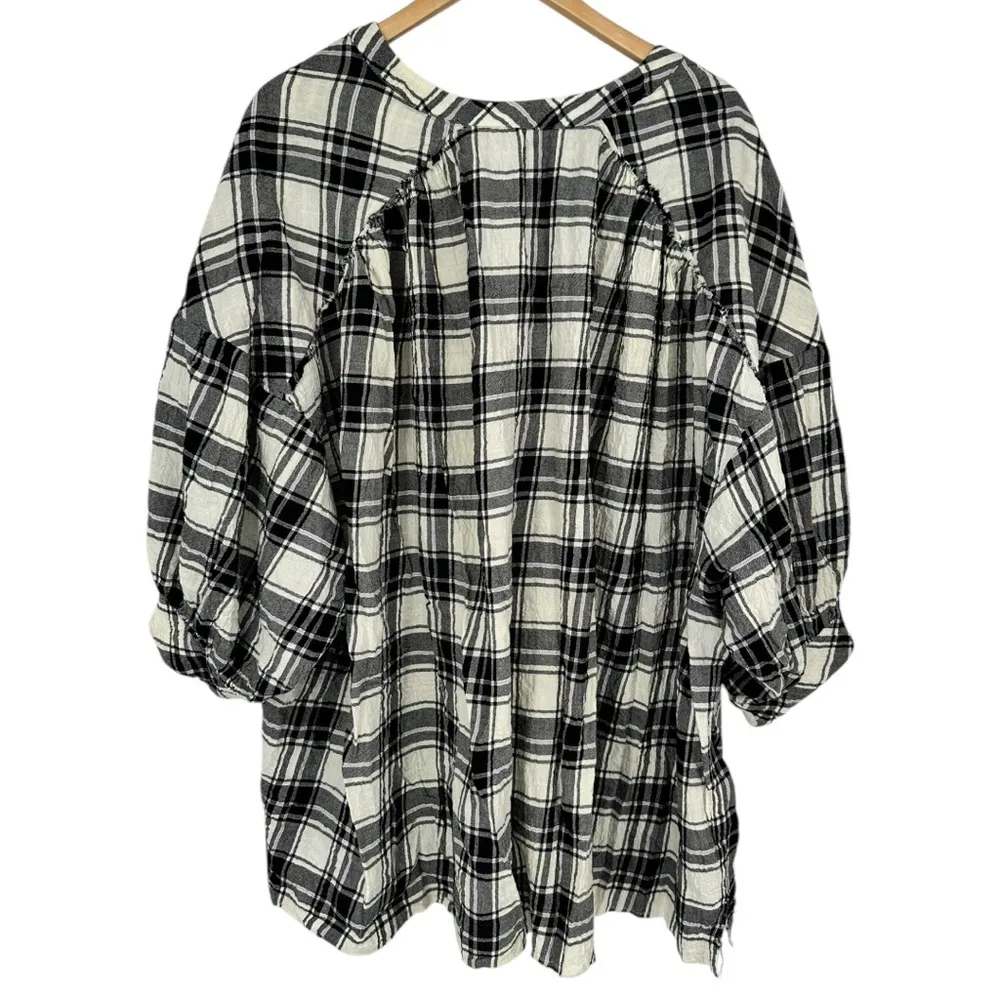 Intimately Free People Not Your Boyfriend’s Tunic Black Cream Plaid size Medium - Image 9