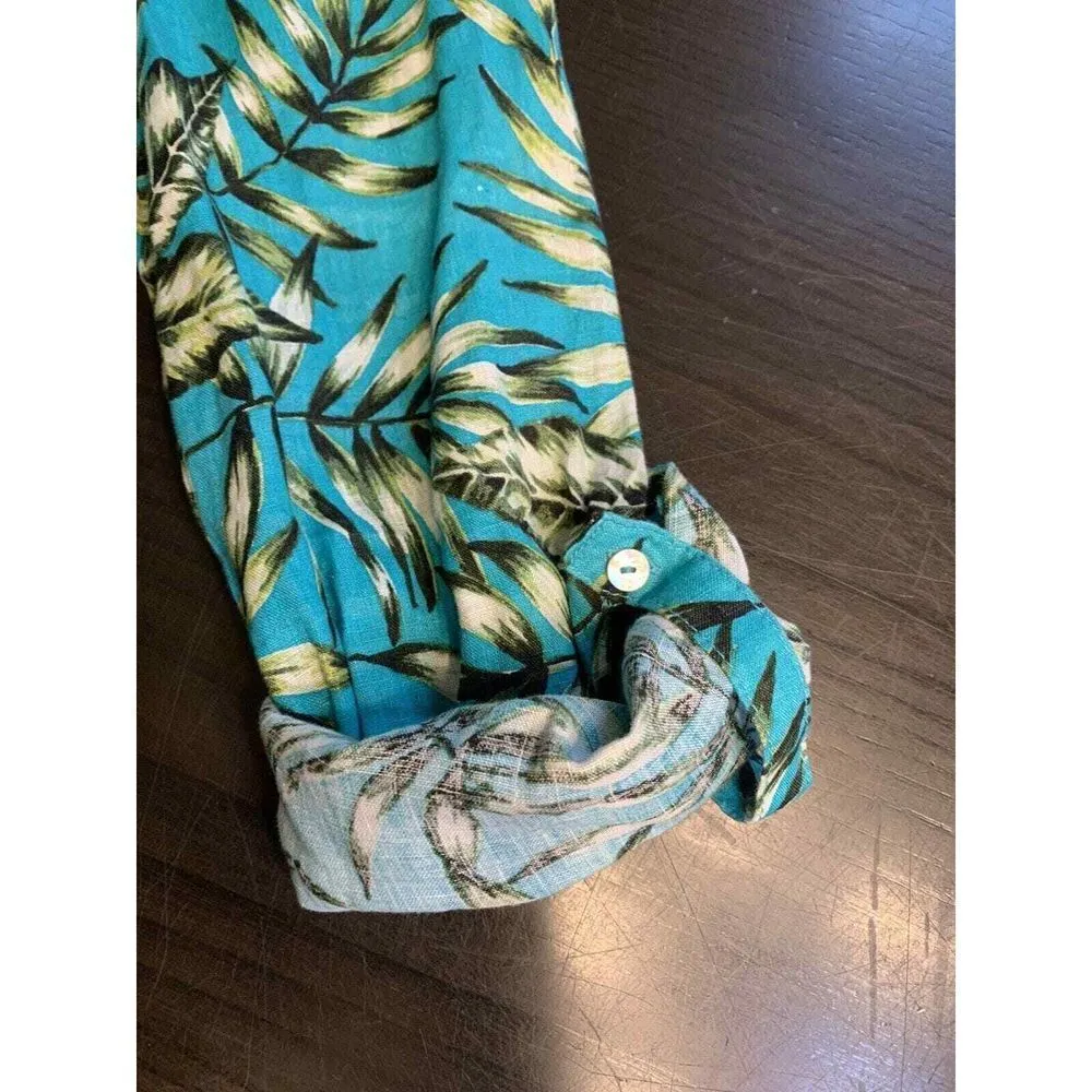 C&C California Linen‎ Shirt Women's Roll Tab Floral Colorful Tunic Coastal Boho - Image 9