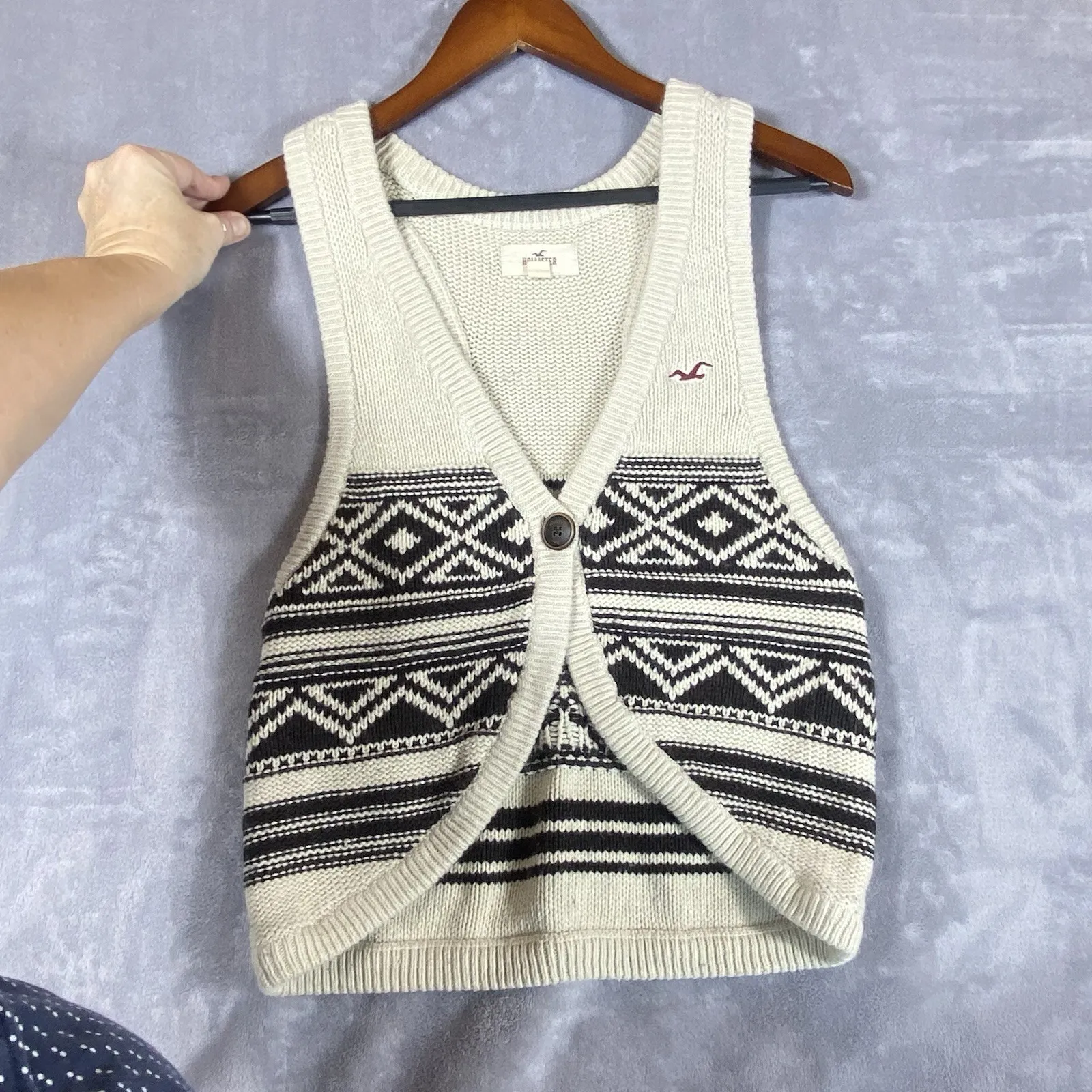 Hollister Women's Knitted Vest  Large Y2K  90's Aztec Logo‎ Button Soft Western - Image 7