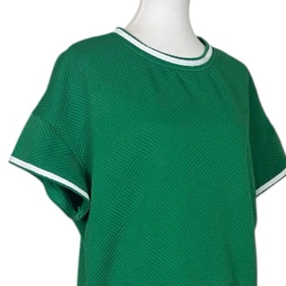 Fashion 2 Piece Set Top Wide Leg Crop Pant Kelly Green White Trim Women’s Size M Size M - Image 6