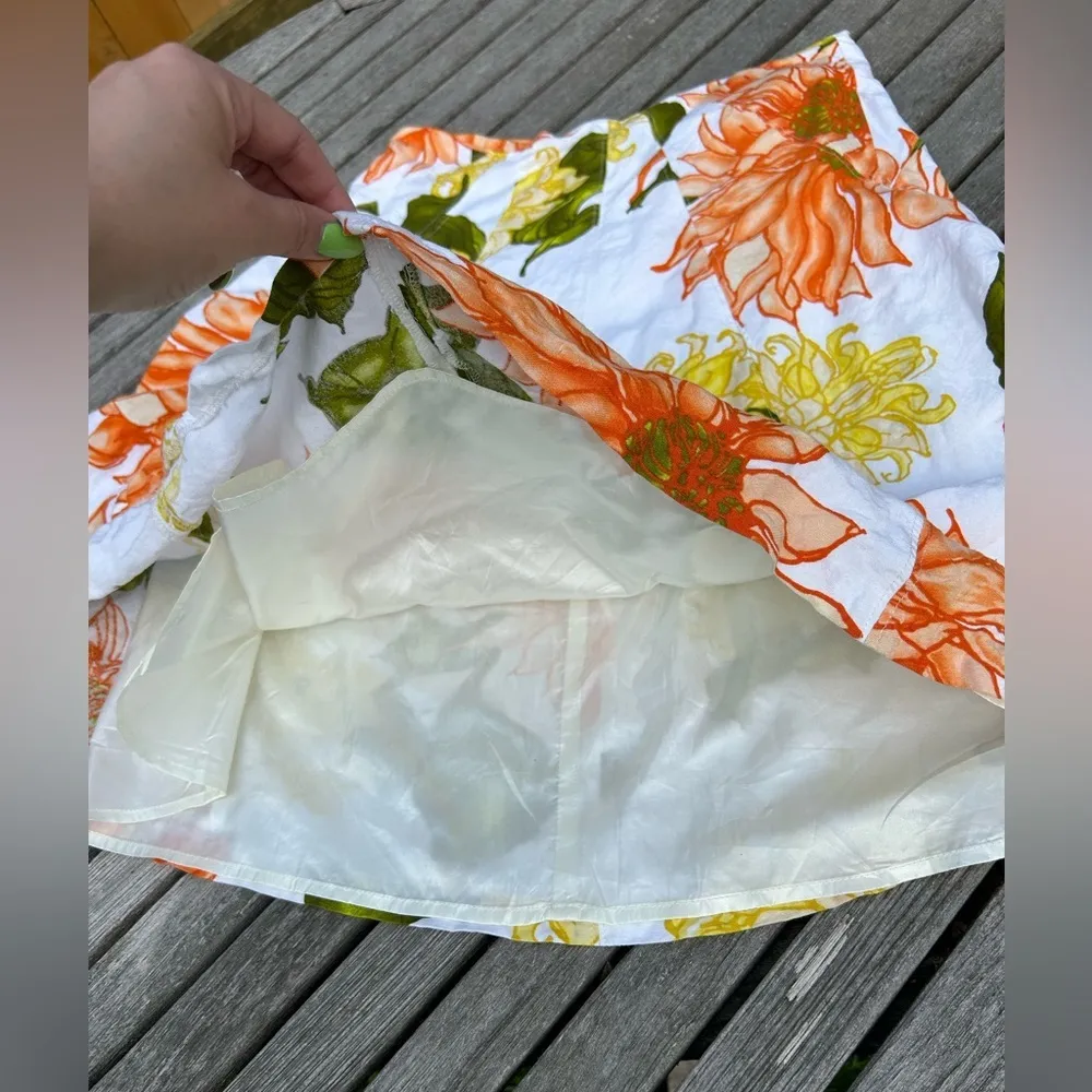 Premise Women's Size 12 Floral Rose Print Linen Blend Skirt White Yellow Cottage - Image 5