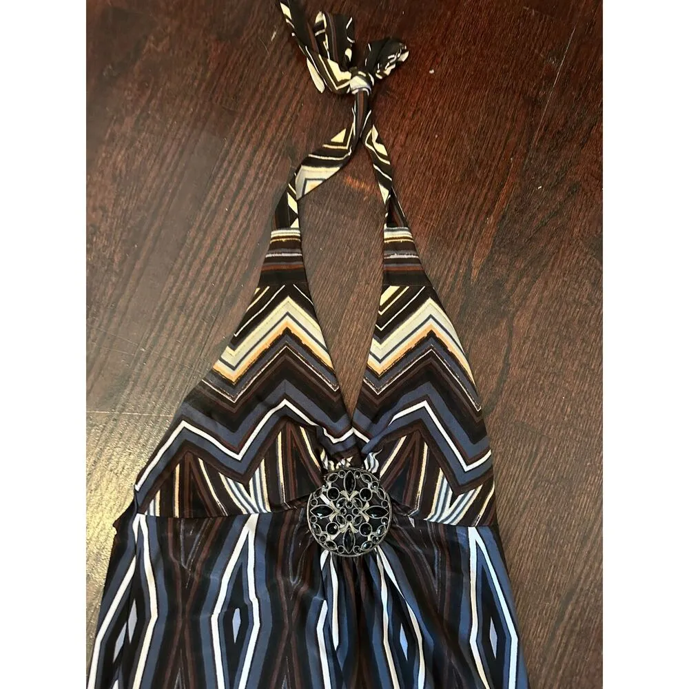 Valerie Bertinelli Boho Maxi Dress with Beaded Broach Size 6 - Image 5