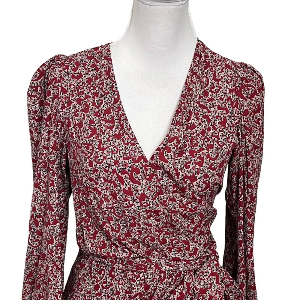 Ba&sh Camille Wrap Dress In Carmin Floral Mini V Neck Red Women’s Size XS - Image 2