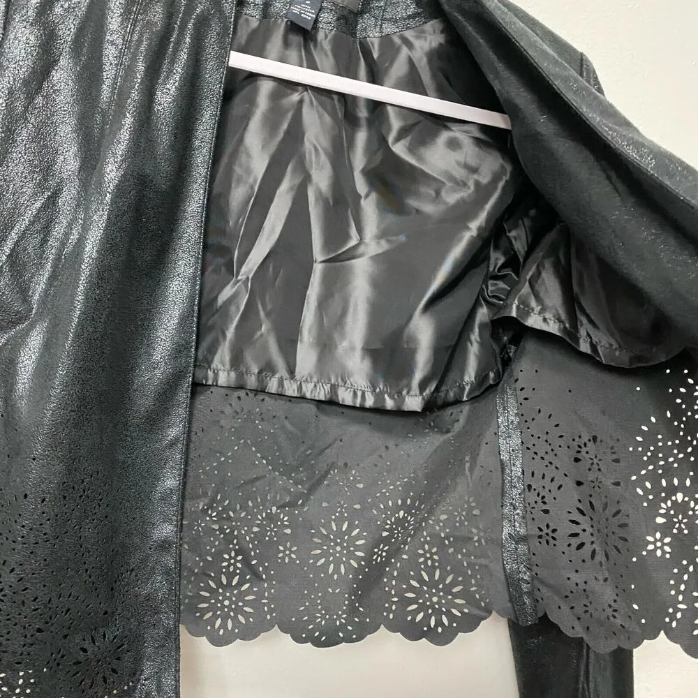 INC International Concepts Black Faux Suede Laser Cut Jacket Women's Size S Emo - Image 6