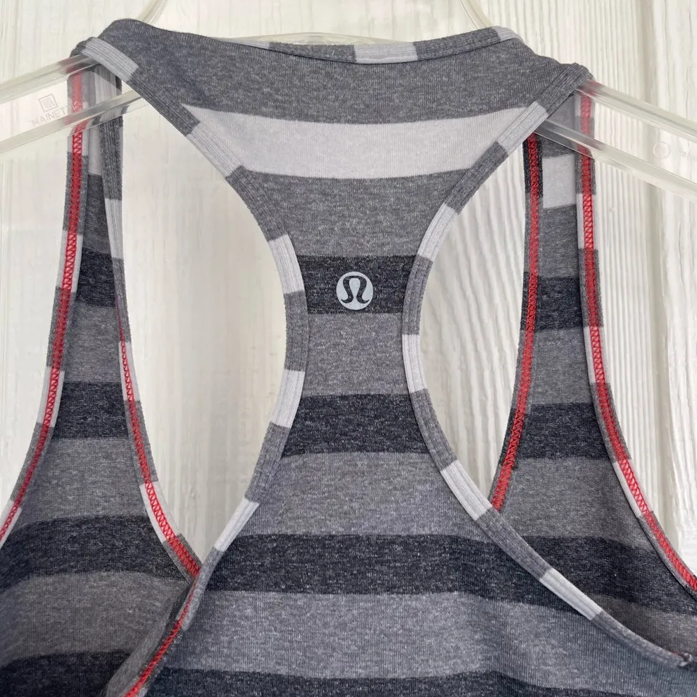 Lululemon Cool Racerback Marshmallow Stripe Heathered Sand Dune Black Tank Top - Image 3