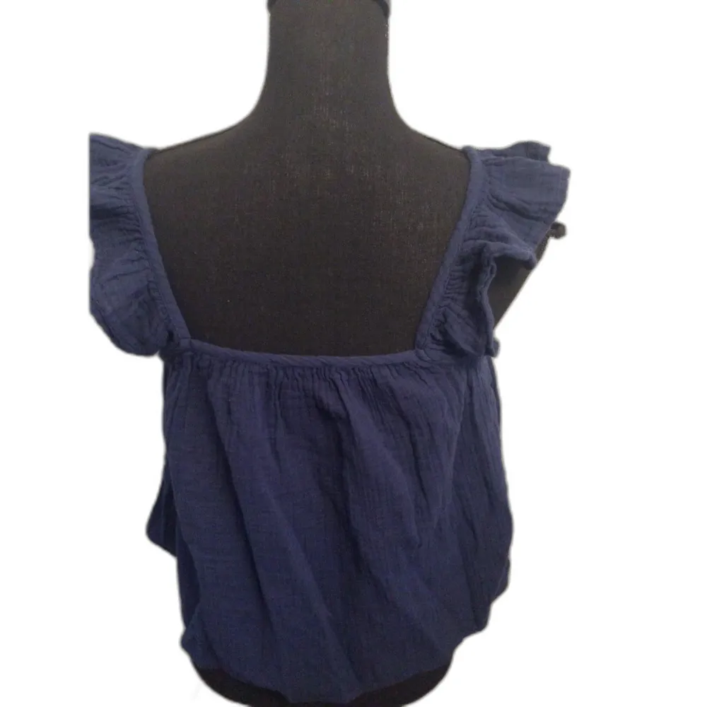 Vineyard Vines Size Medium M Cotton Top Navy Blue Flutter Sleeve - Image 4