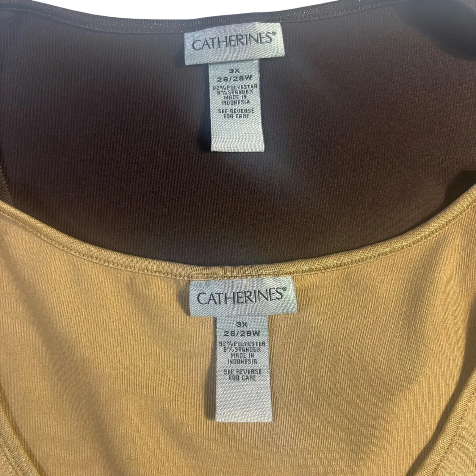 2 Catherines Womens 3X Brown Gold Metallic Pleated Sleeveless Tank Top Plus Size - Image 3