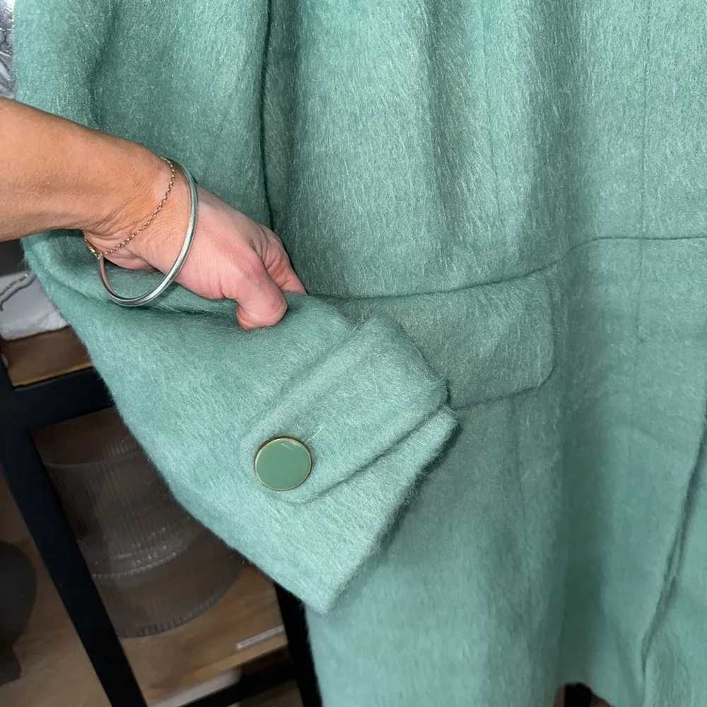 Modcloth coat jacket plus size lapel textured mint sage buttons midi curve pea - Image 6