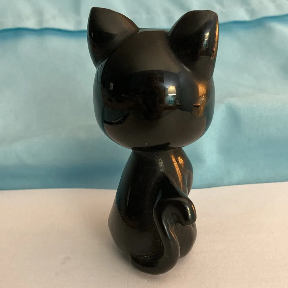 Black Obsidian Cat. NWOT. Weight .201 kg. Gold earring on front of head. - Image 2