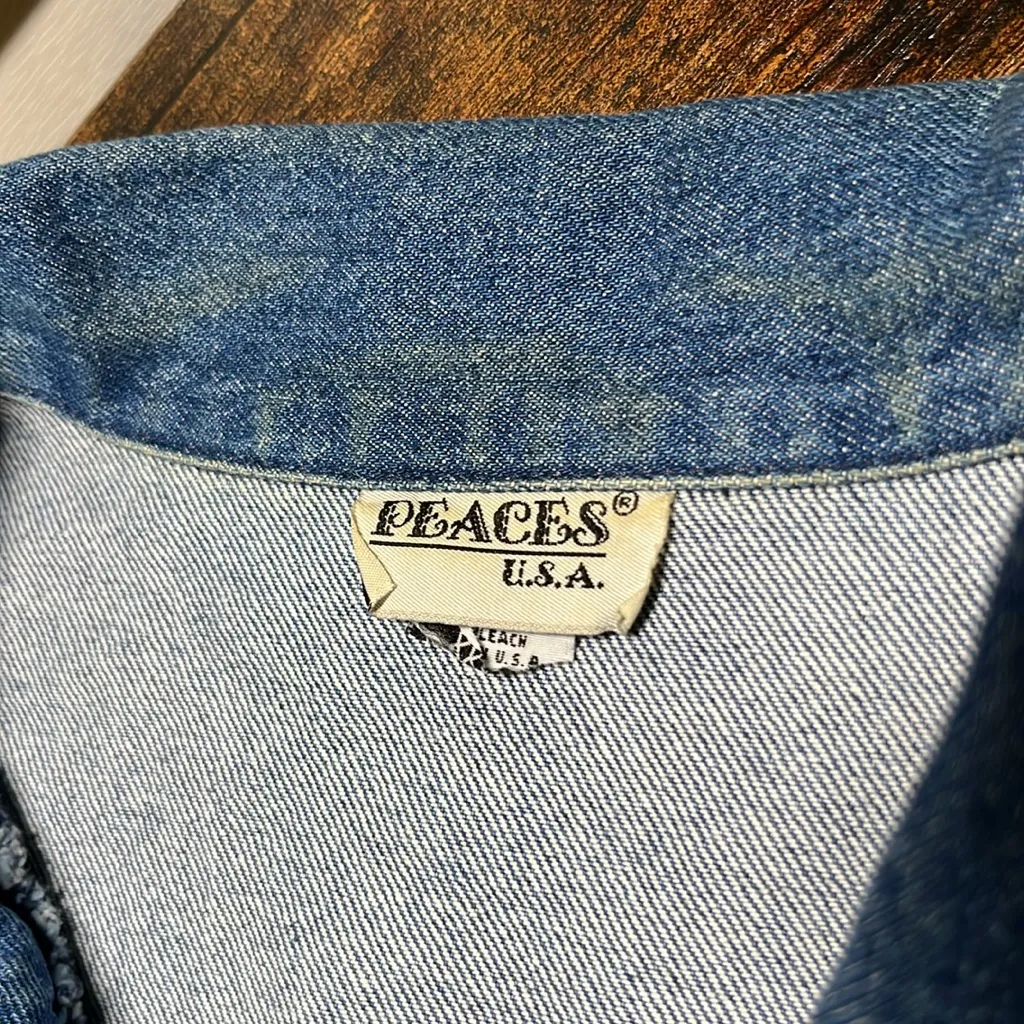 Vintage Denim Vest with Lace Trim Crocheted Grandma Jean Jacket Size XL - Image 8