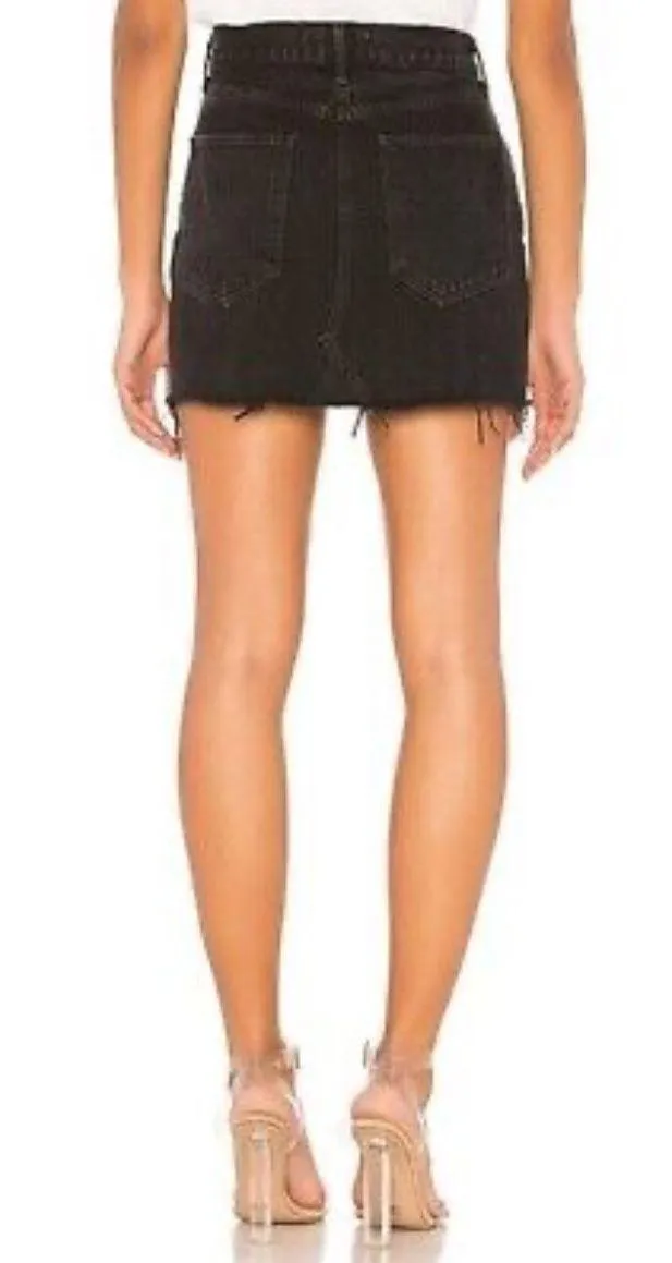 Quinn black denim distressed mini Jean skirt 28 - Image 2