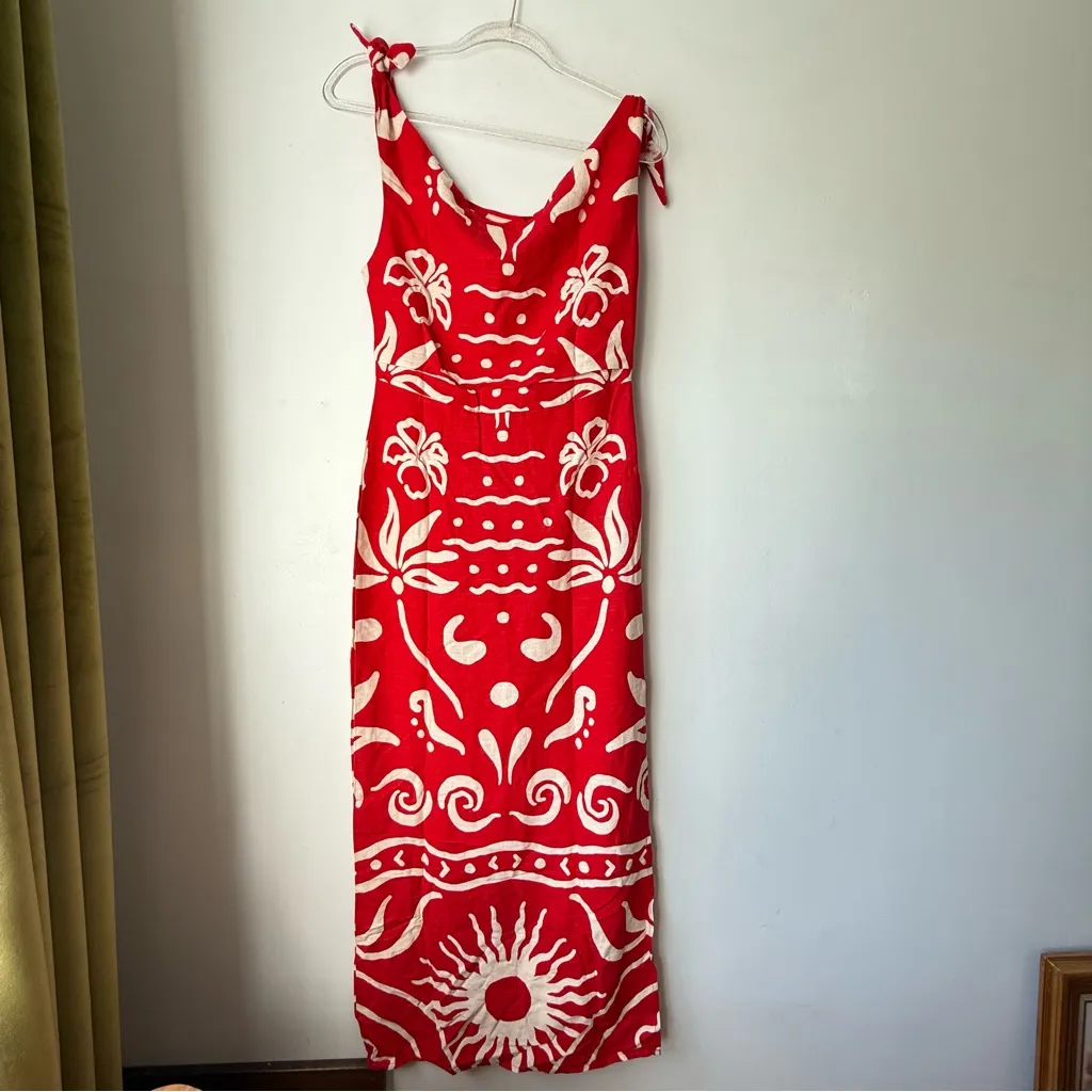 Petal & Pup Brigid Red Sunburst Midi Dress S - Image 9