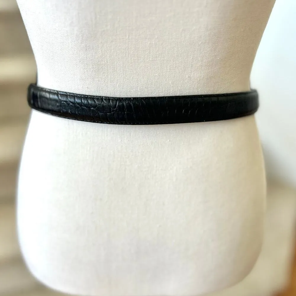 Coldwater Creek Black Embossed Alligator & Silver Filigree Buckle Belt (L) - Image 3