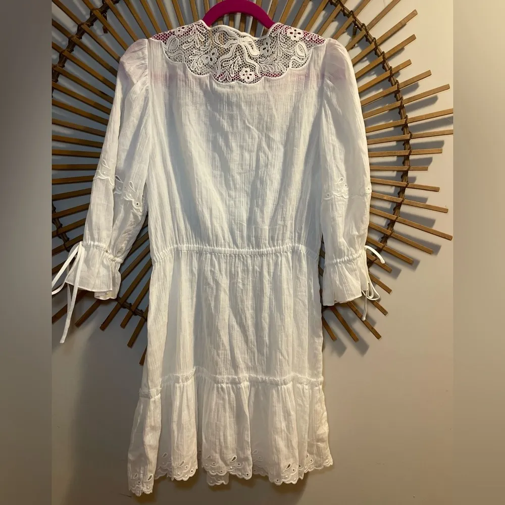 🤍Women’s EUC  White Mini Tiered Gathered Waist Dress w/ Lace Detail Size 4 - Image 14