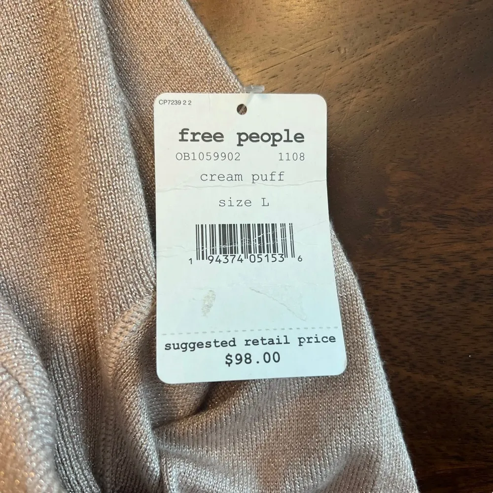 Free People - NWT Women's Starry Night Shimmer Metallic Sweater Cream Puff Sz L - Image 7