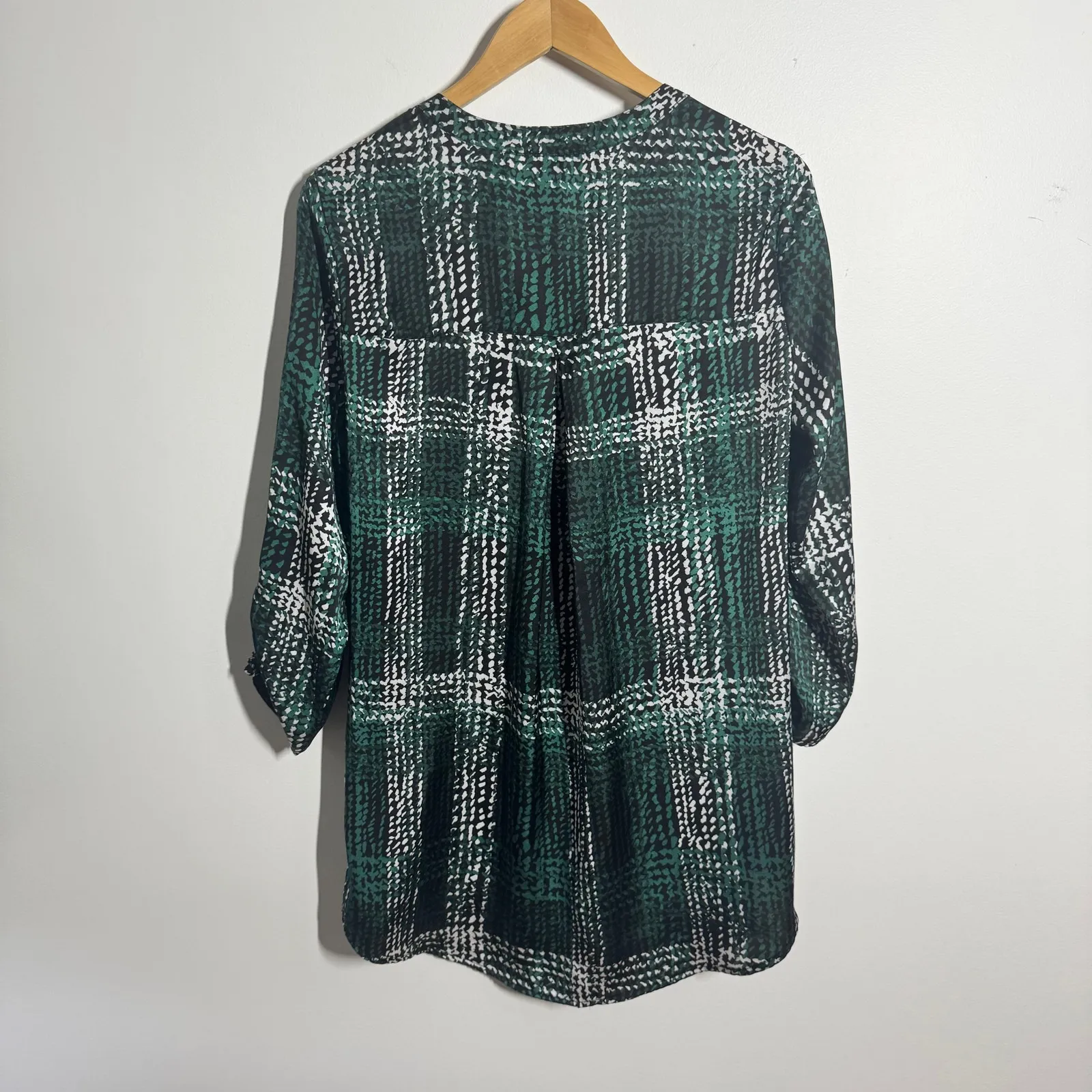 Cocomo Top Women XL Green Black Button Down Blouse Modest Vintage Y2K Career - Image 2
