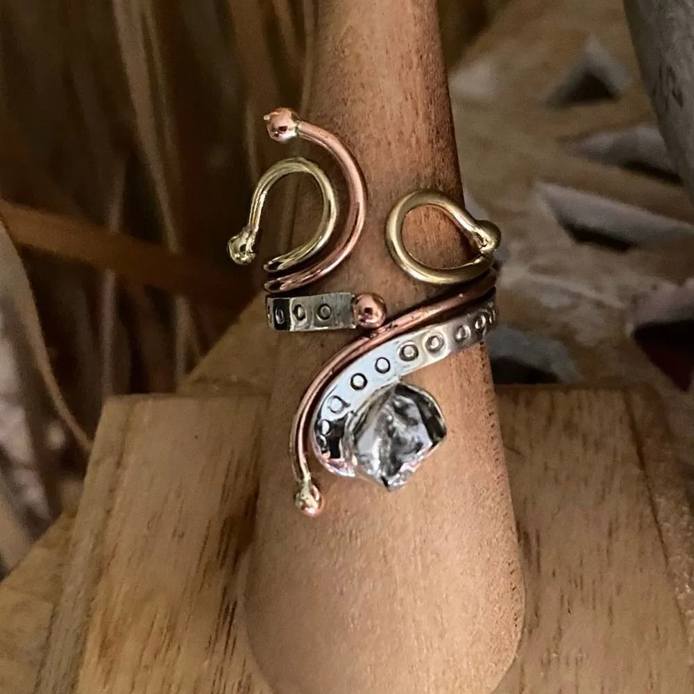 Meteorite Campo Del Cielo Two Toned Art Deco Ring Silver - Image 3