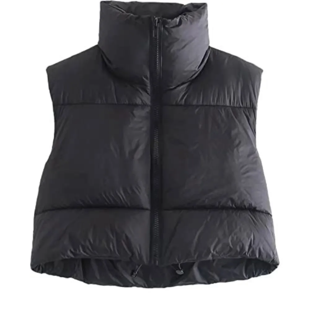 Crop Vest Lightweight Sleeveless Outerwear Puffer Vest, Size S Black - Image 3