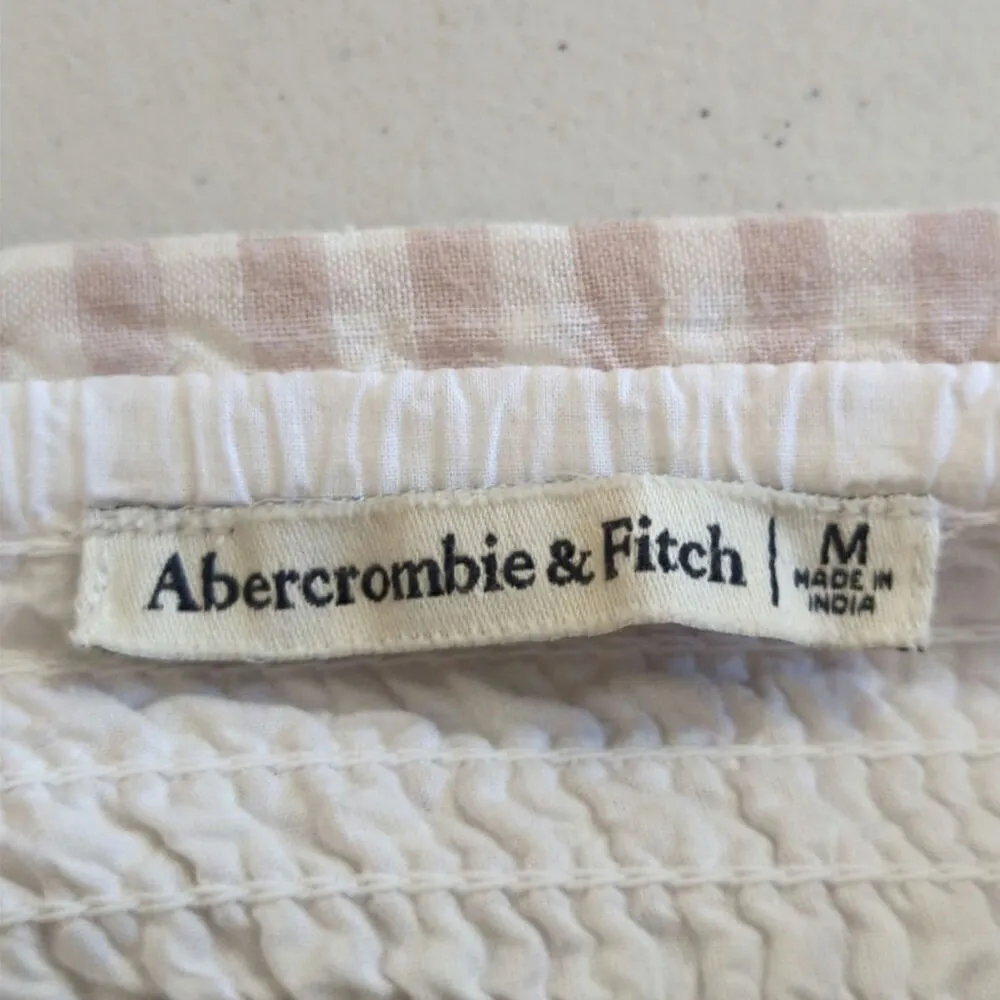Abercrombie & Fitch Pink Plaid Smocked Hem Cropped Milkmaid Top Women's Medium‎ - Image 7