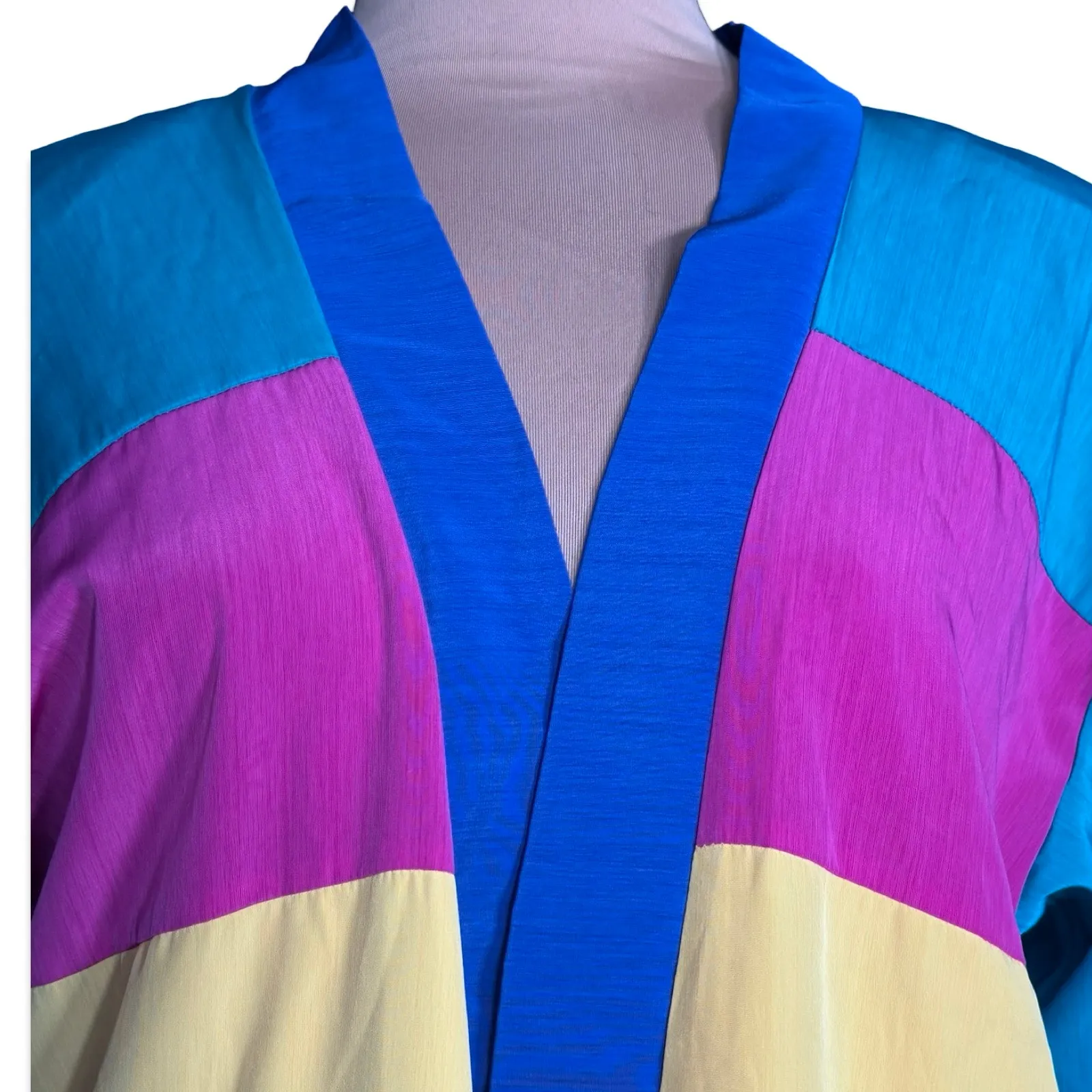 Vintage Barbara Gerwit Colorblock Open Front Jacket Cardigan Rainbow Striped Art Blue Size M - Image 4