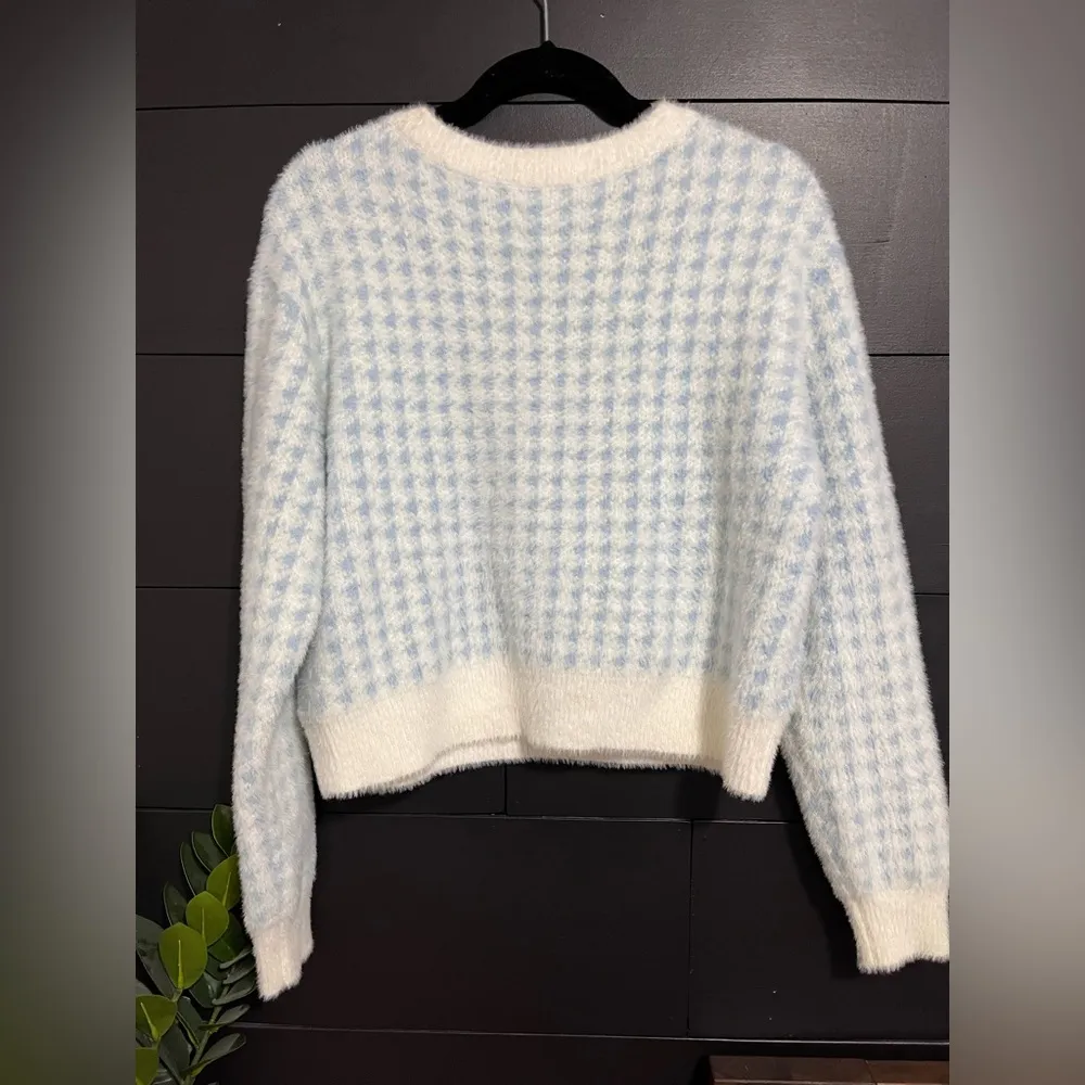PACSUN LA HEARTS Houndstooth V-Neck Fuzzy Sweater NWT Women’s Sz S - Image 3