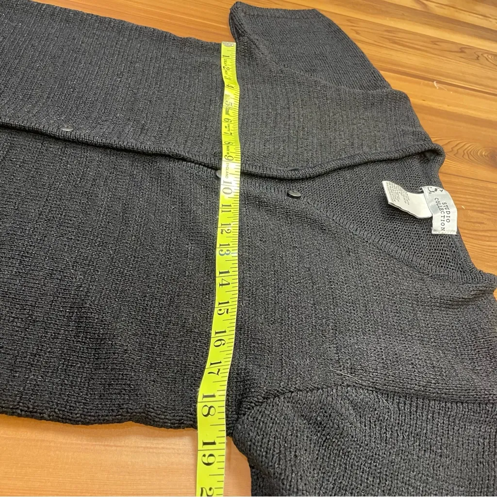 Studio Collection Black Short Sleeve V Neck Button Up Cardigan Sweater Medium - Image 3