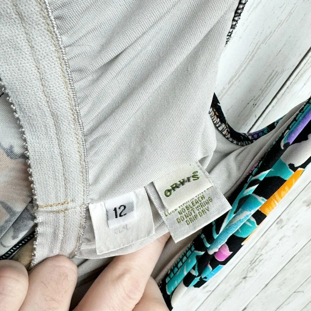 Orvis Swim Top Women Size 12 Floral Sleeveless Beach Summer Neon Blue Tankini - Image 2